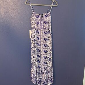 Angie White Maxi Dress with Purple Botanical Print